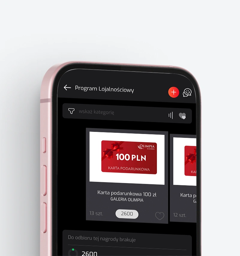 mockup aplikacji mobilnej galerii olimpia