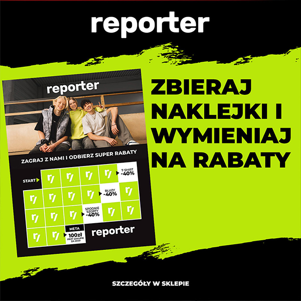 Reporter promocja zbieraj naklejki rabaty Galeria Olimpia Bełchatów odzież młodzieżowa