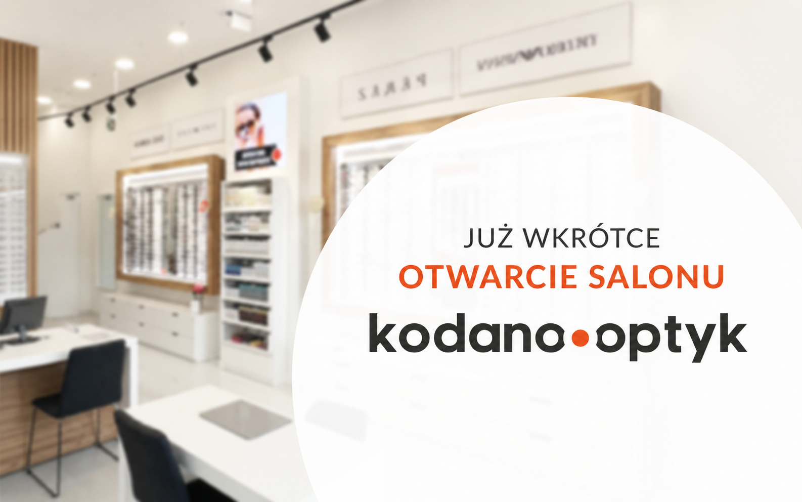 Grafika zapowiadająca otwarcie salonu kodano optyk w Galerii Olimpia w Bełchatowie