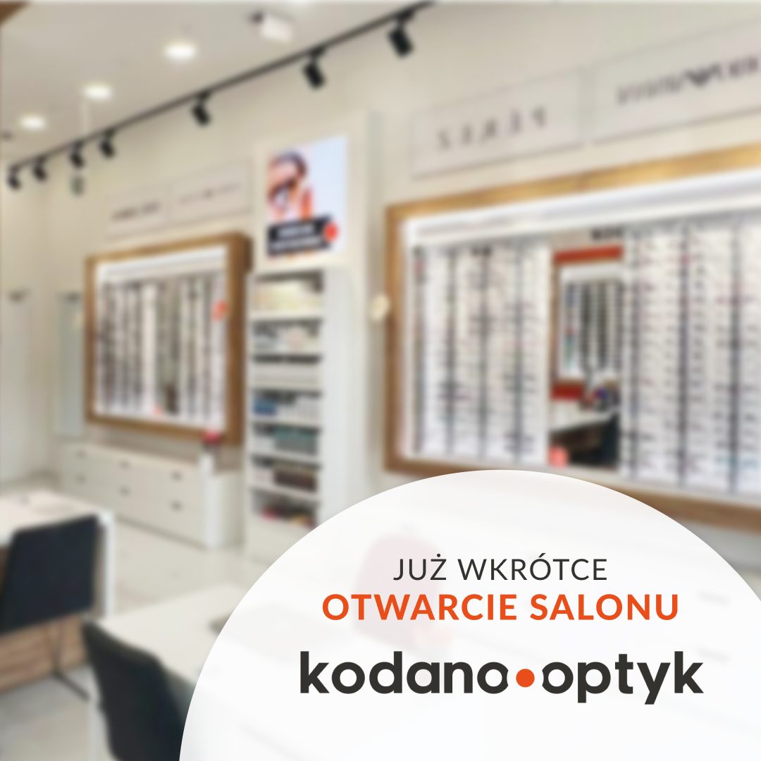 Grafika zapowiadająca otwarcie salonu kodano optyk w Galerii Olimpia w Bełchatowie