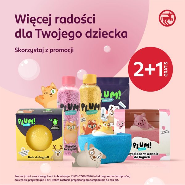 PLUM promocja 2+1 gratis w Galerii Olimpia — produkty kąpielowe dla dzieci