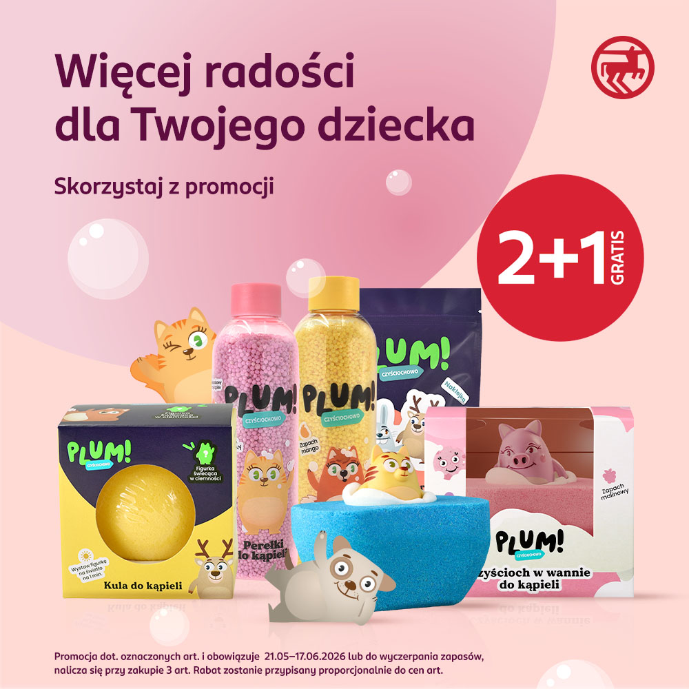 PLUM promocja 2+1 gratis w Galerii Olimpia — produkty kąpielowe dla dzieci