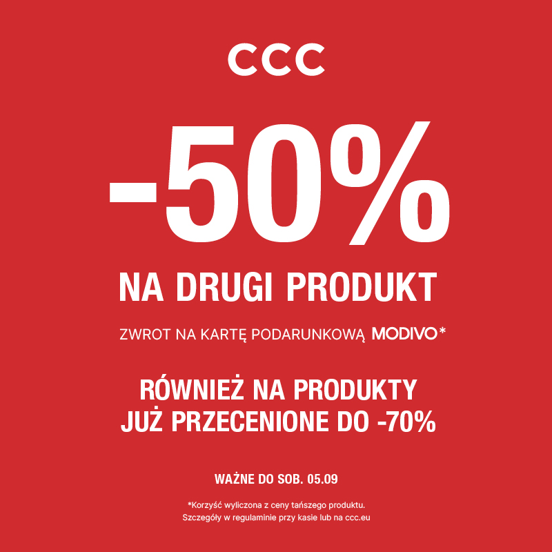 CCC w Galerii Olimpia – -50% na drugi produkt w formie zwrotu na kartę podarunkową Modivo.