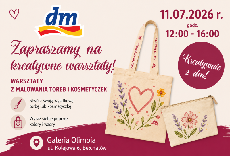 Kreatywne warsztaty dm w Galerii Olimpia w Bełchatowie – malowanie toreb i kosmetyczek