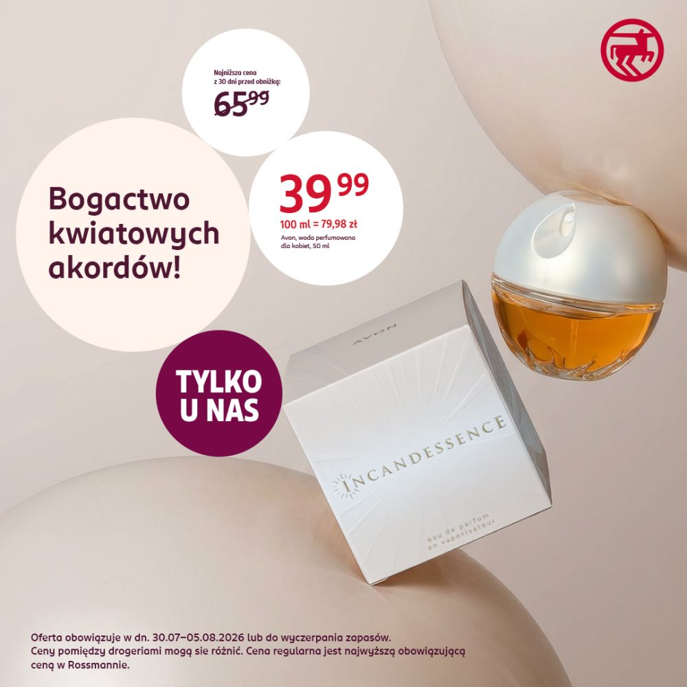 Rossmann w Galerii Olimpia – perfumy Avon Incandessence za 39,99 zł dostępne tylko w drogerii.