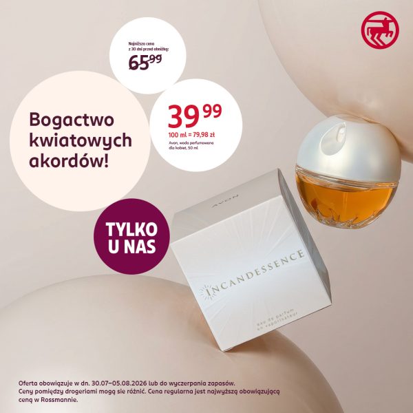 Rossmann w Galerii Olimpia – perfumy Avon Incandessence za 39,99 zł dostępne tylko w drogerii.