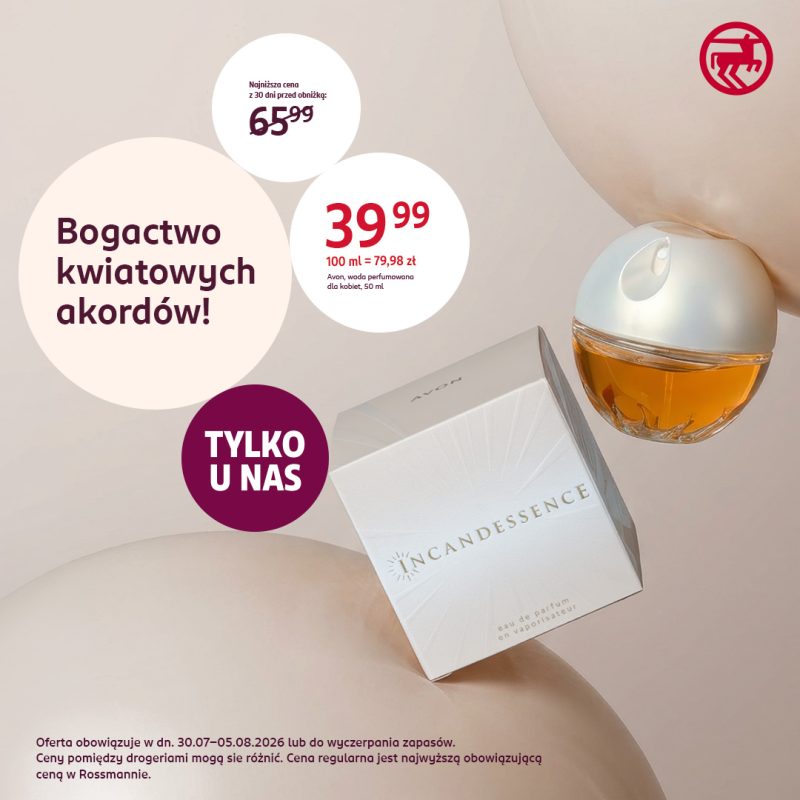 Rossmann w Galerii Olimpia – perfumy Avon Incandessence za 39,99 zł dostępne tylko w drogerii.