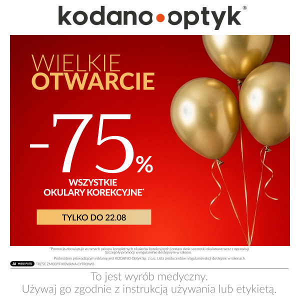 Kodano Optyk w Galerii Olimpia – wielkie otwarcie i -75% na wszystkie okulary korekcyjne.