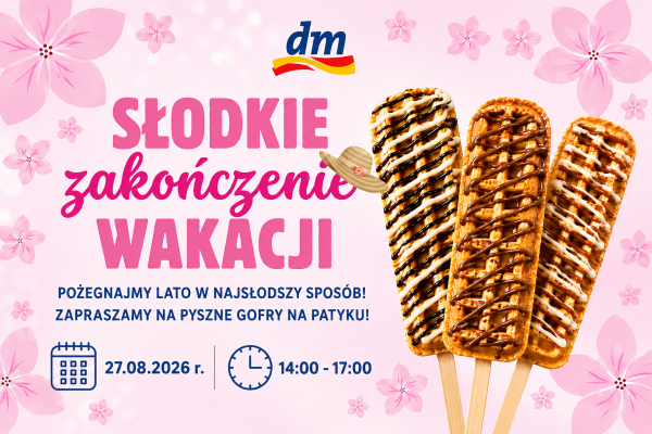 dm w Galerii Olimpia – Słodkie zakończenie wakacji z goframi na patyku, 27.08.2026 w godz. 14:00–17:00.