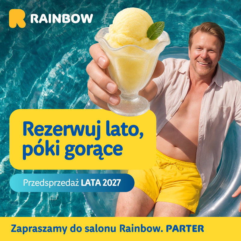Rainbow w Galerii Olimpia – przedsprzedaż lata 2027 i oferta wakacyjna „Rezerwuj lato, póki gorące”.