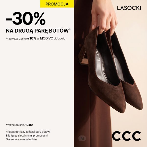 CCC w Galerii Olimpia - promocja -30% na drugą parę butów Lasocki oraz dodatkowe 10% w MODIVOclub gold.