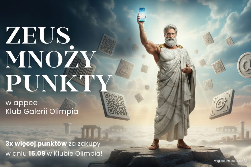 Galeria Olimpia - Zeus mnoży punkty w aplikacji Klub Galerii Olimpia, 3 razy więcej punktów za zakupy w dniach 15 i 22.09.