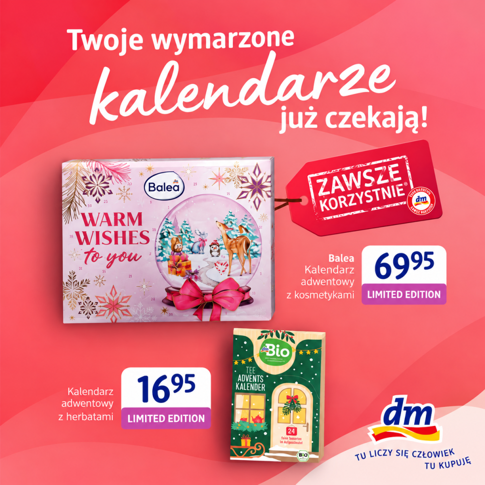 Świąteczne kalendarze adwentowe Balea i dmBio już dostępne w drogerii dm w Galerii Olimpia.
